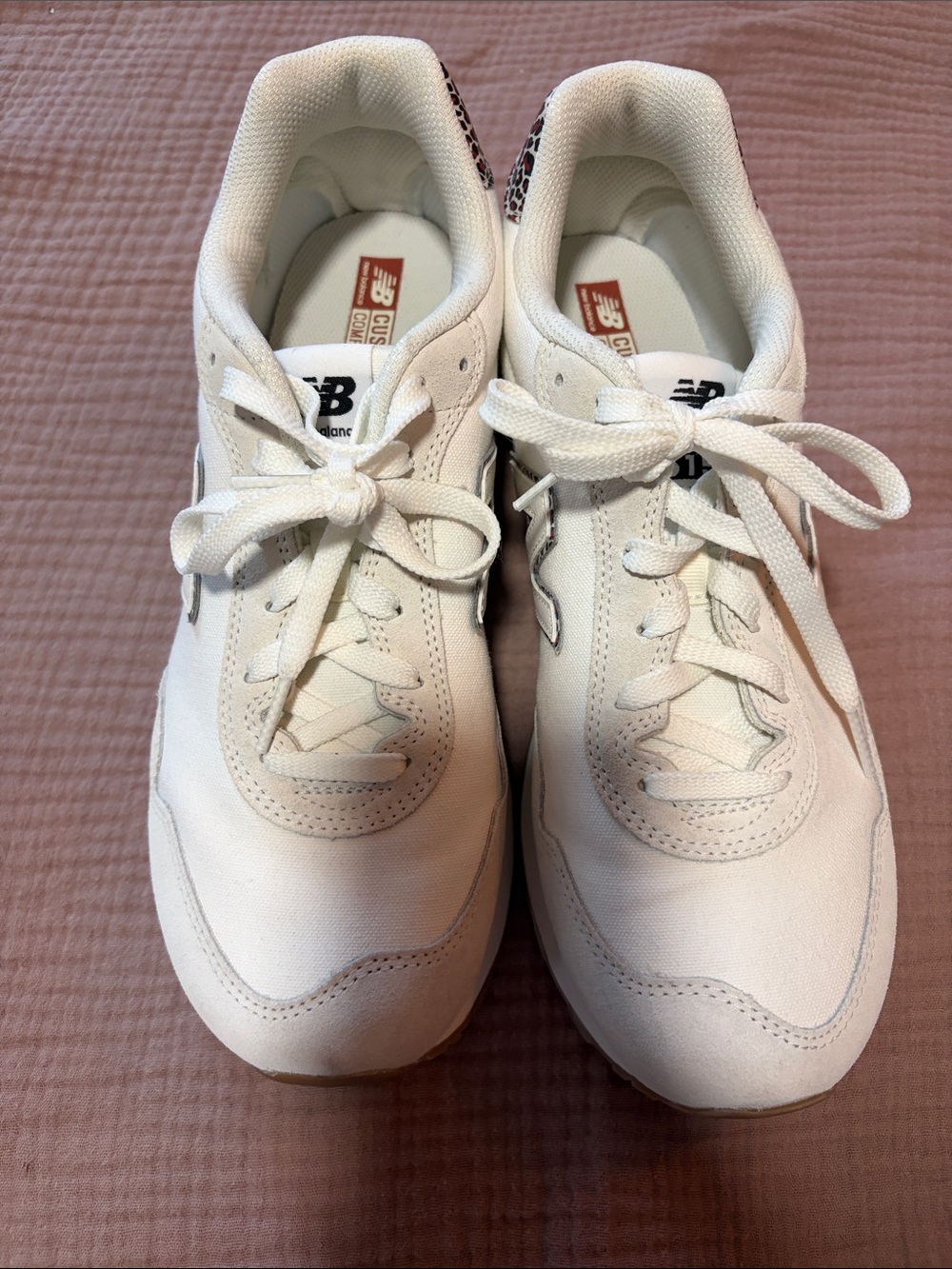 New Balance White Canvas Trainers with Silver NB Logo